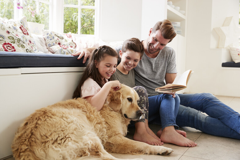 Un padre con i figli e il loro cane foto iStock. - RIPRODUZIONE RISERVATA