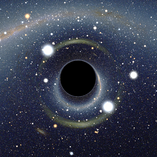 Rappresentazione grafica di un buco nero davanti alla Grande Nube di Magellano