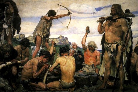 Rappresentazione artistica di guerrieri del Neolitico (fonte: Picryl)
