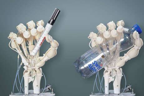 La prima mano robotica stampata in 3D ha ossa, legamenti e tendini. Può afferrare oggetti molto diversi  (fonte: ETH Zurich / Thomas Buchner)