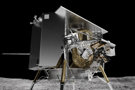 Rappresentazione artistica del lander Peregrine sul suolo lunare (fonte: Astrobotic)