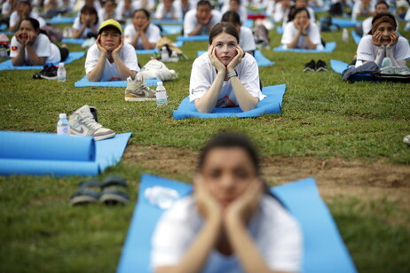 Mass yoga exercise to celebrate the International Day of Yoga